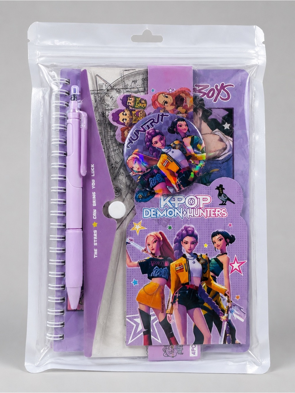 K-Pop Demon Hunters Purple Stationery Kit - Spiral Notebook & Pen Set